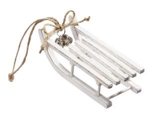 3270200 Schlitten 12x5x3,3cm, weiss m.Glöckchen 