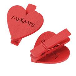 3270247 Herz mit Klammer Mr & Mrs, 3cm, 4St, rot 