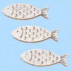 3270304 Fische Holz Glimmer, 4cm, 6St. weiss 