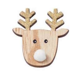 3270475 Holz-Deko Elch  6cm, gold 