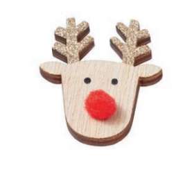 3270477 Holz-Deko Rentier  5cm, gold 