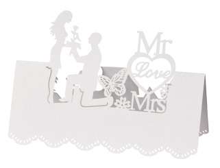 3451484 Tischkarte Mr. & Mrs. I,  12,5x11cm, 5St. weiss 