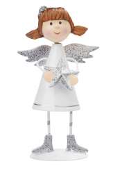 3476005 Engel, stehend mit Stern, 10,5cm, weiss-silber 