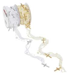 3822410 Band mit Perlen - Kreuz 5m creme-gold 