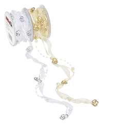 3822412 Band mit Perlen - Herzen 5m creme-gold 