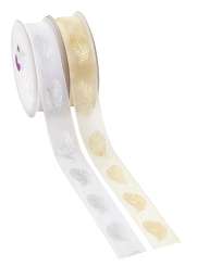 3822880 Band Feder  25mm/20m creme/gold 