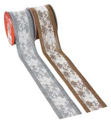 3823755 Band Leinen-optik Spitze braun, 60mm x10m 