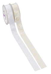 3823797 Satin-Band Herzen, 23mm, weiss/silber 20m 