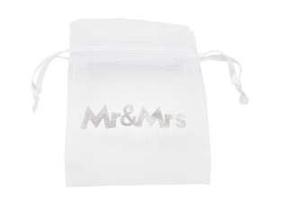 3858324 Organza-Säckchen Mr & Mrs, 10x13cm, 5St. weiss/silber 