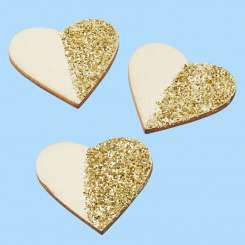 3863290 Holzstreuteil Herz crème/gold 25mm 6St 