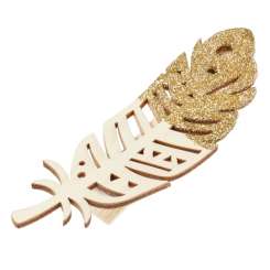 3863514 Feder mit Klammer aus Holz,  10cm, 2St. natur/gold 