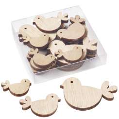 3863534 Holz-Vogel I in Klarsichtbox, 3-6cm, 18St, natur 