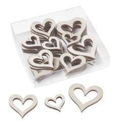 3863541 Holz-Herzen durchbrochen in Klarsichtbox, 32St, 2,5-4cm, weiss 