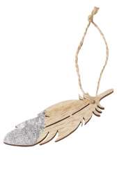 3863552 Holz-Federn II z. Hängen,  8,5cm, 2St Silber 