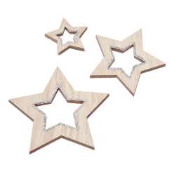 3863578 Stern durchbrochen, 4,5 - 8,5cm, Holz, 3St sort. silber 