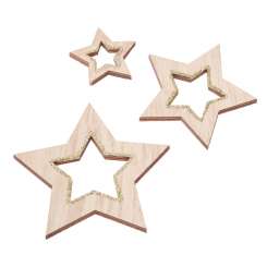 3863579 Stern durchbrochen, 4,5 - 8,5cm, Holz, 3St sort. gold 