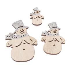 3863582 Schneemann, 4 - 9,5cm, Holz, 3St sort., silber 