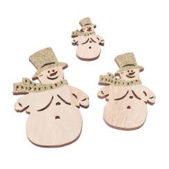 3863583 Schneemann, 4 - 9,5cm, Holz, 3St sort., gold 