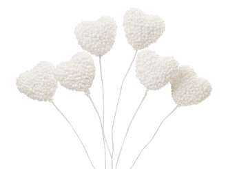 3864011 Herzen m. Glimmer, 3cm weiss, 6St. 