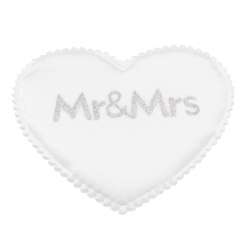 3864020 Satin-Herzen Mr & Mrs, 5cm, 12St. weiss/silber 