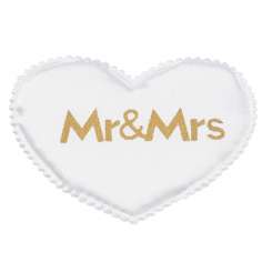 3864023 Satin-Herzen Mr & Mrs, 7cm, 6St. weiss/gold 