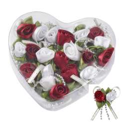 3865231 Satin-Rosen m.Band 3cm bordeaux-weiss 