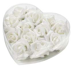 3865244 Rosen weiss 5cm,Herzbox à12St 
