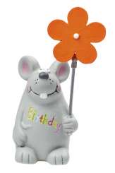 3870416 Maus mit Blumenclip Birthday 9x4cm 