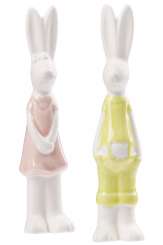 3870552 Keramik Hasen, 9,5cm,r osa/grün, 2St 