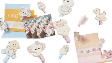 3870990 Baby-Klammern Display, Girls + Boys  4cm, 10 Sorten, 2 Farben, 60 Teile 