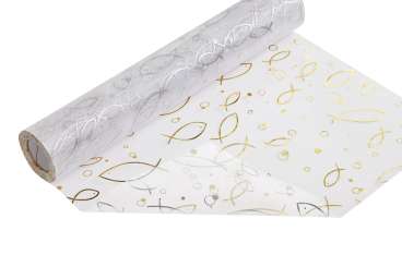 3989686 Dekostoff Fische 29cm/5 m go/sil/w 