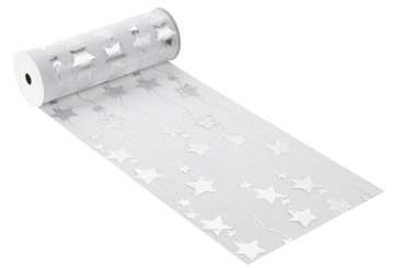 3981789 Stoff Sterne weiss/siber 15m 