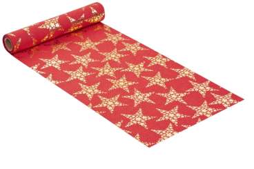 3981882 Stoff Leinen 28cmx15m,Stern, rot / gold 