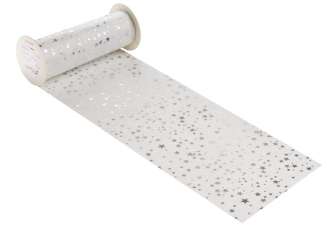 3981887 Vlies mit Sternen 20cm/10 m, weiss/silber 