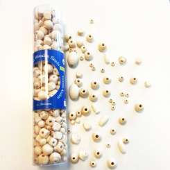 511770 Holzperlenmix in Röhre gemischte Teile  naturfarbig 
