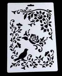 512455 Stencil Vogel-Blumen 26.5x17.8cm 