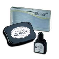 611513 StazOn Stempelkissen + Nachffüllflasche silber 