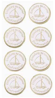 3453039 Sticker Einladung Konfirmation Schiff gold 