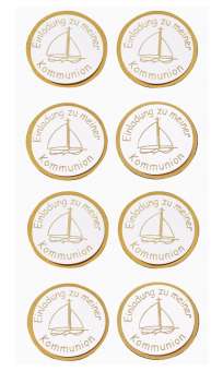 3453058 Sticker Einladung Kommunion Schiff 8St gold 