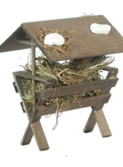 600523 Futterkrippe mit Heu,Moos,Steinen 8x8cm 