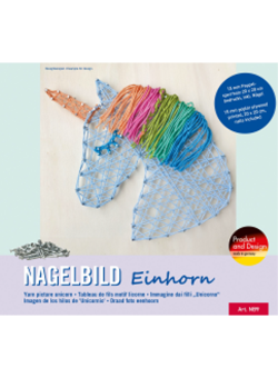 600614 Nagel-Set Einhorn inkl. Garn, Hammer, Nägel 20x20cm 