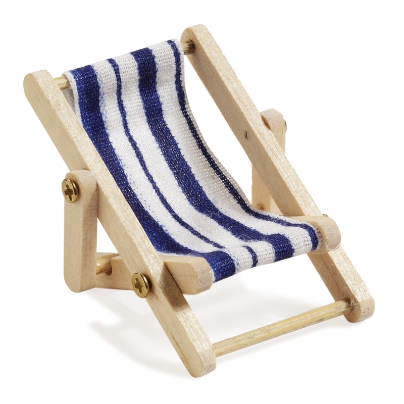 Liegestuhl blau weiß Strand Urlaub Puppenstube Miniatur 